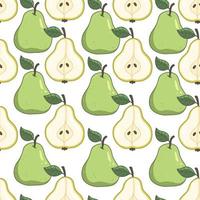 Seamless fruit pattern with pears with leaves on a white background. The background of the vector illustration