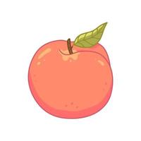 Cute peach with a leaf in cartoon style. Vector isolated illustration.