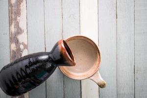 tea drinking set on old wood background photo