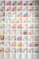 Blurred colorful glass shelves photo