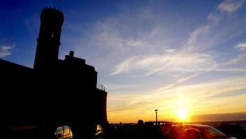 silhouette building sunset time sea landscape, Slovenia, Europe photo