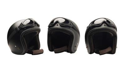 Vintage motorcycle helmets on a white background.Isolated photo