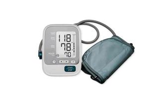 Blood pressure machine or Medical electronic tonometer on white background. photo
