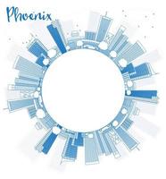 Outline Phoenix Skyline with Blue Buildings and copy space. vector