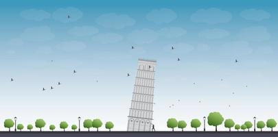 torre de pisa con cielo azul y turista. vector