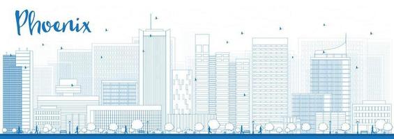 Outline Phoenix Skyline with Blue Buildings. vector