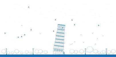 Outline Pisa Tower in blue color. vector