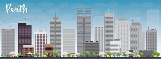Perth skyline with grey buildings and blue sky. vector