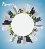 Phoenix Skyline with Grey Buildings, Blue Sky and copy space. vector