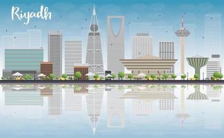 Riyadh skyline with grey buildings, blue sky and reflection vector