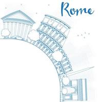 Outline Rome skyline with blue landmarks and copy space vector