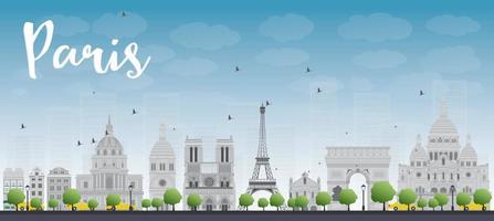 Paris skyline with grey landmarks and blue sky. vector