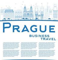 Outline Prague skyline with blue landmarks and copy space. vector