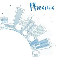 Outline Phoenix Skyline with Blue Buildings and copy space. vector