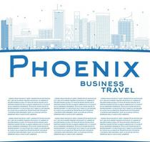 Outline Phoenix Skyline with Blue Buildings and copy space. vector