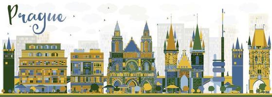 Abstract Prague skyline with color landmarks. vector