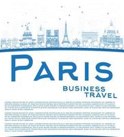 Outline Paris skyline with blue landmarks and copy space. vector