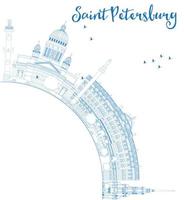 Outline Saint Petersburg skyline with blue landmarks and copy space. vector