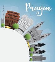 Prague skyline with grey landmarks, blue sky and copy space. vector