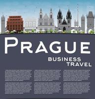 Prague skyline with grey landmarks. vector