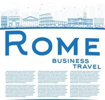 Outline Rome skyline with blue landmarks and copy space vector