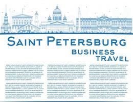 Outline Saint Petersburg skyline with blue landmarks and copy space. vector