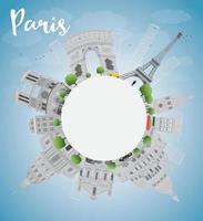 Paris skyline with grey landmarks, blue sky and copy space. vector