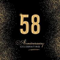 58 Year Anniversary Celebration Template Design. 58 years golden anniversary sign. Gold glitter celebration. Light bright symbol for event, invitation, award, ceremony, greeting.
