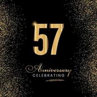 57 Year Anniversary Celebration Template Design. 57 years golden anniversary sign. Gold glitter celebration. Light bright symbol for event, invitation, award, ceremony, greeting. vector