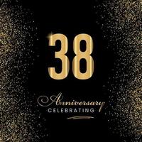 38 Year Anniversary Celebration Template Design. 38 years golden anniversary sign. Gold glitter celebration. Light bright symbol for event, invitation, award, ceremony, greeting.