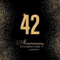 42 Year Anniversary Celebration Template Design. 42 years golden anniversary sign. Gold glitter celebration. Light bright symbol for event, invitation, award, ceremony, greeting.