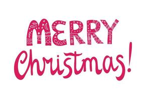 Merry Christmas hand drawn lettering greeting text vector illustration isolated on white background. Winter Xmas and New Year holidays typography banner for cards and party invitations.