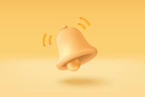 3D minimal notification bell icon in yellow pastel background. new alert concept for social media element. 3d bell alarm vector render isolated on pastel background