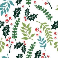 Christmas seamless pattern with leaves and berries vector