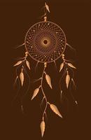 dreamcatcher with mandala ornament and bird feathers. Gold Mystic symbol, Ethnic art with native American Indian boho design, vector isolated on old vintage brown background