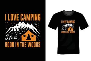 diseño de camiseta de camping, vintage, tipografía vector