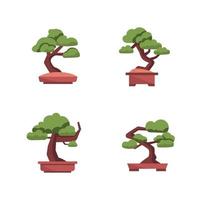 Collection of bonsai trees in flat design
