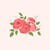 Ramos de rosas rojas florales para decoración en diseño plano. vector