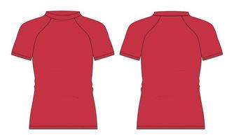 Short Sleeve raglan Slim fit T-Shirt Overall Technical flat sketch vector illustration Red Color Template front and back view.