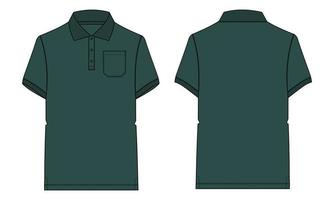 Short sleeve polo shirt Technical fashion flat sketch vector illustration Green Color template Front and back views. Apparel Design Mock up. Easy edit and customizable