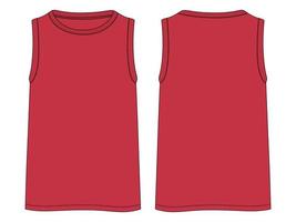 Tank Tops Technical Fashion flat sketch vector illustration Red color  template Front and back views. Apparel tank tops mock up for men's and boys.