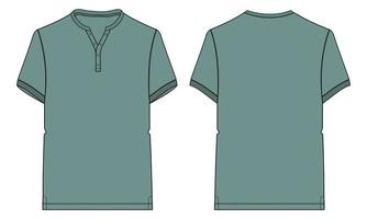 Short sleeve T shirt with pocket Technical Fashion flat sketch vector illustration Light Green color template front and back views. Apparel design mock up card. Easy edit and customizable.