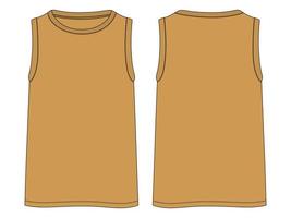 tank tops moda técnica boceto plano ilustración vectorial plantilla de color amarillo vistas frontal y posterior. camisetas sin mangas de ropa simuladas para hombres y niños.