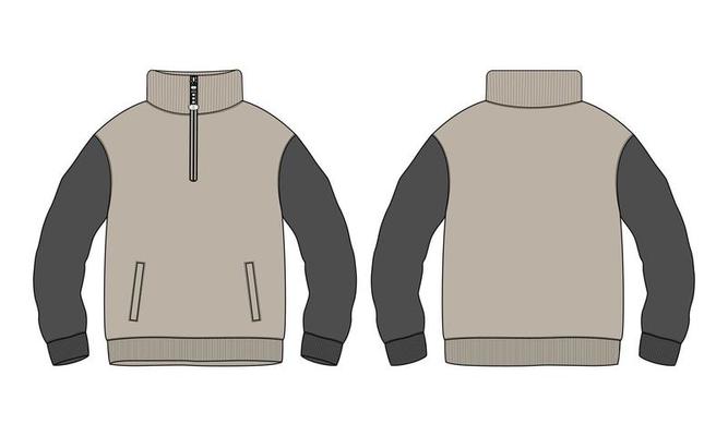 Mock Neck Half Zip Anorak Fashion Flat Templates Stock