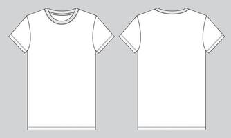 Regular fit Short sleeve T-shirt technical Sketch fashion Flat Template. Vector illustration basic apparel design front and Back view. Easy edit and customizable.