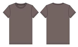 Short sleeve T shirt technical fashion Flat Sketch Khaki color Template. Vector illustration basic apparel design front and Back view. Easy edit and customizable.