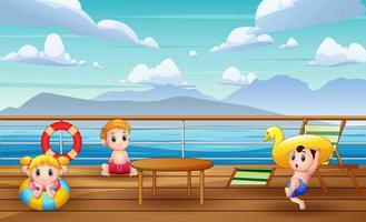 Illustration of children having fun on ship deck