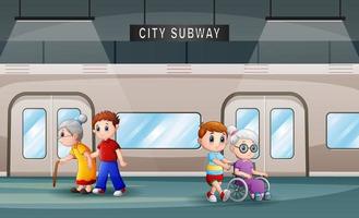 escena de la plataforma del metro con los pasajeros en la estación