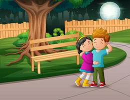 Cartoon illustration a young couple in the park vector