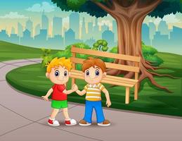Boy with his best friend in the park vector